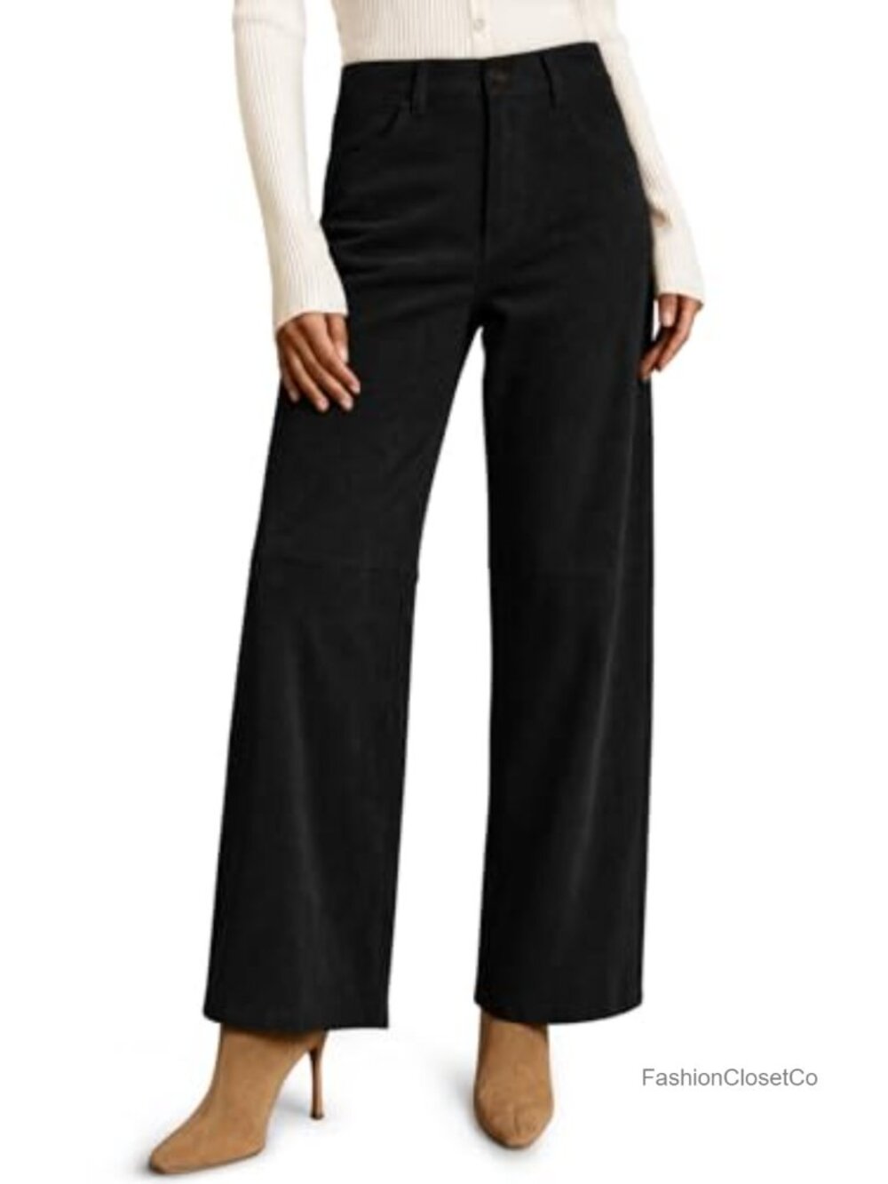 Faux Suede High Waisted Straight Leg Pants Trousers